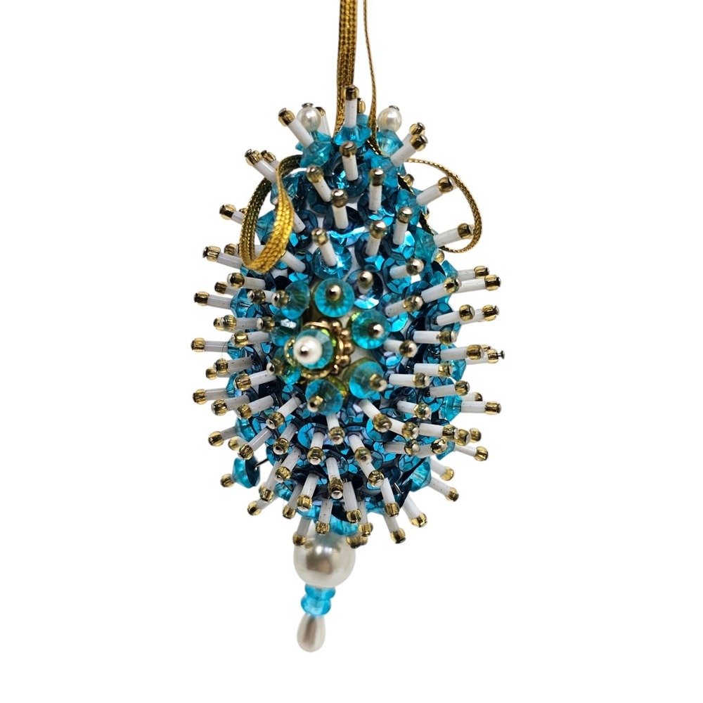 VINTAGE‎ Mini Beaded Turquoise Multi Colored Hanging Christmas Ornament 3.5"T